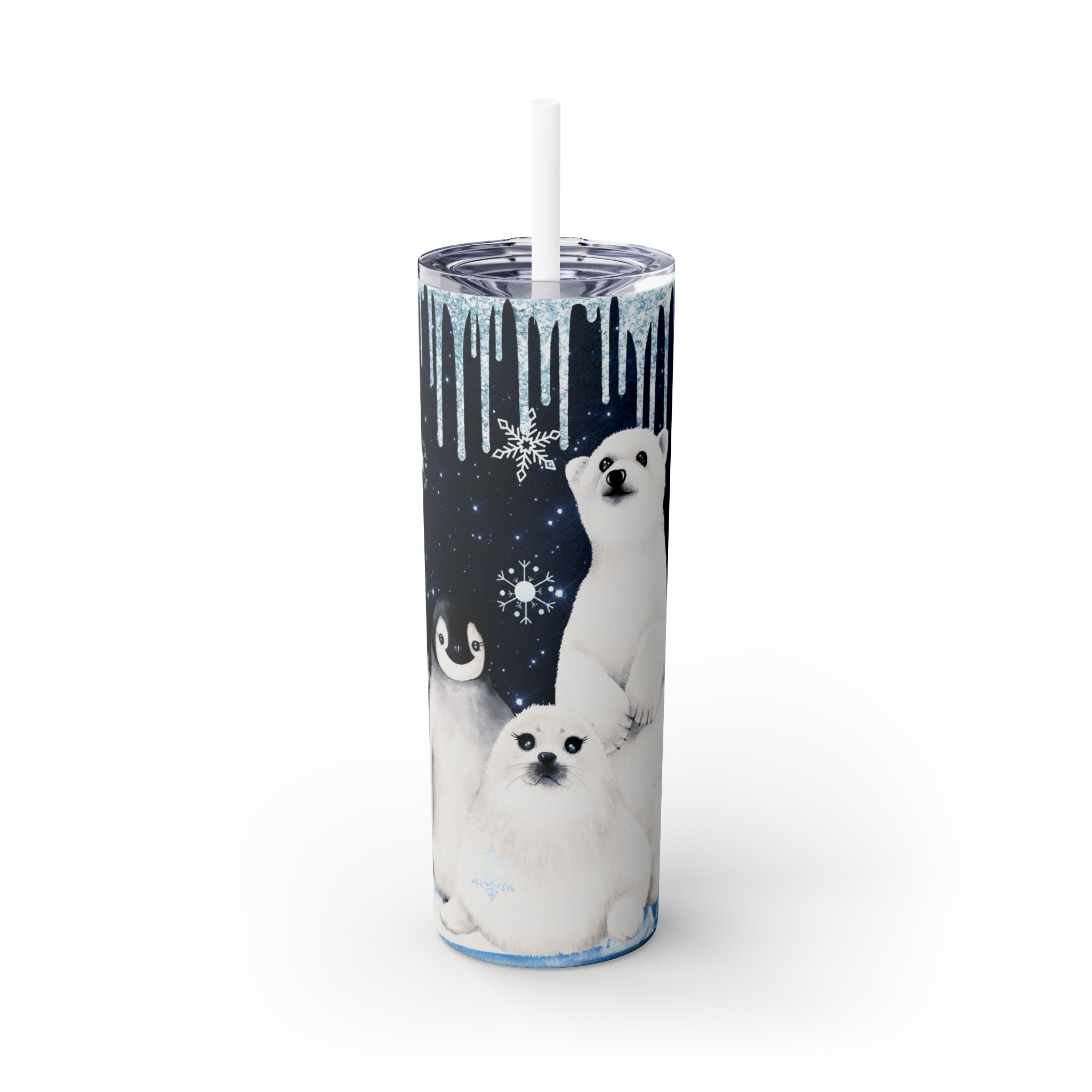 Winter Animal Skinny Steel Tumbler with Straw, 20oz Winter Animal Skinny Steel Tumbler with Straw, 20oz