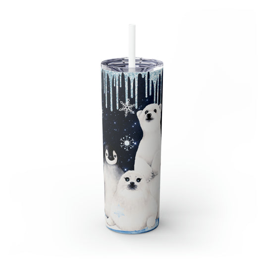 Winter Animal Skinny Steel Tumbler with Straw, 20oz