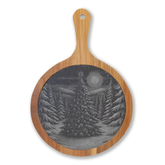 Christmas Tree Engraved Round Charcuterie Board with Handle