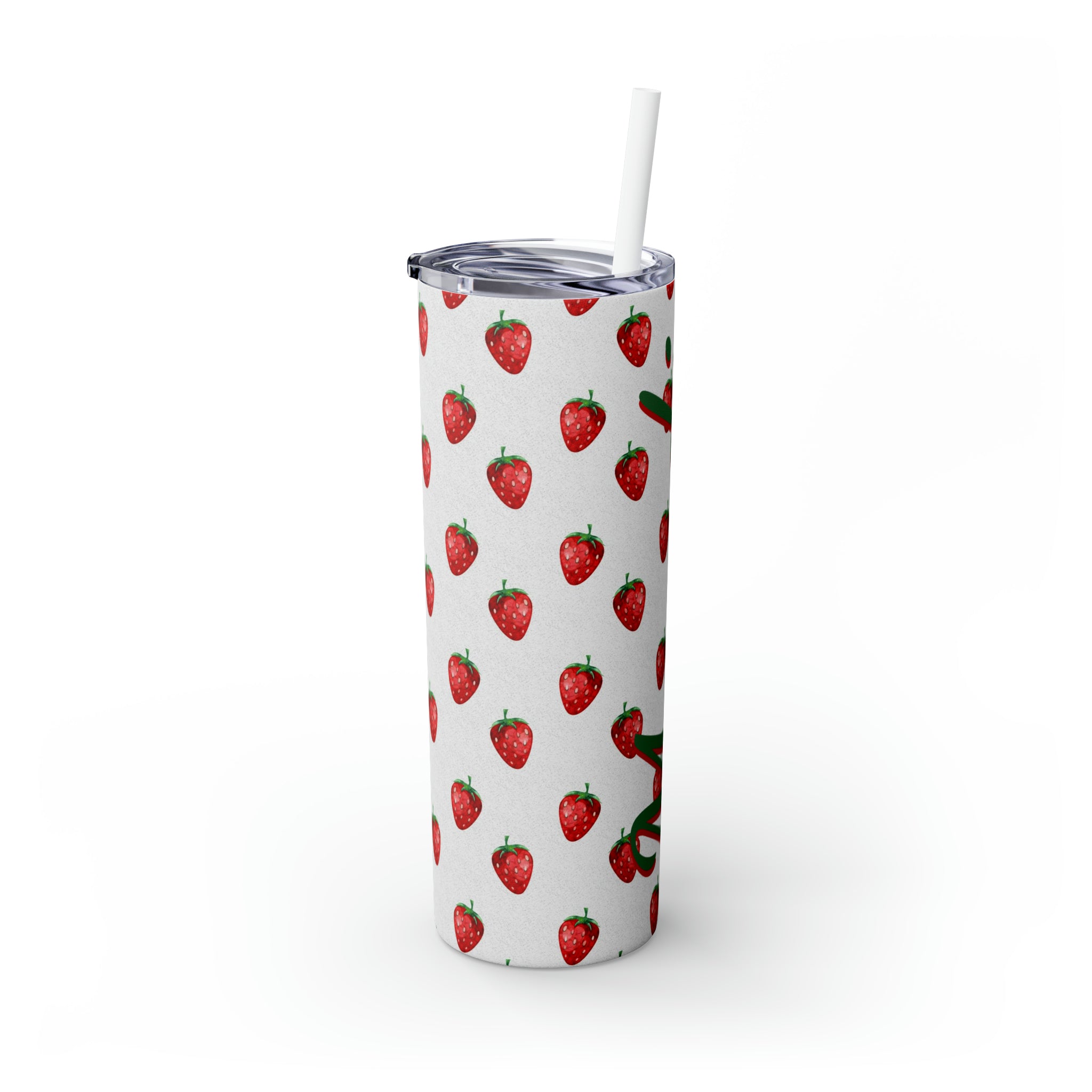 Strawberries Personalized Skinny Steel Tumbler with Straw, 20oz Strawberries Personalized Skinny Steel Tumbler with Straw, 20oz