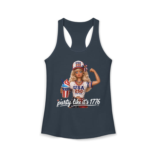 Cute Doll Party 1776 2026 Funny Patriotic Americana Basic Racerback Tank Top - Women's