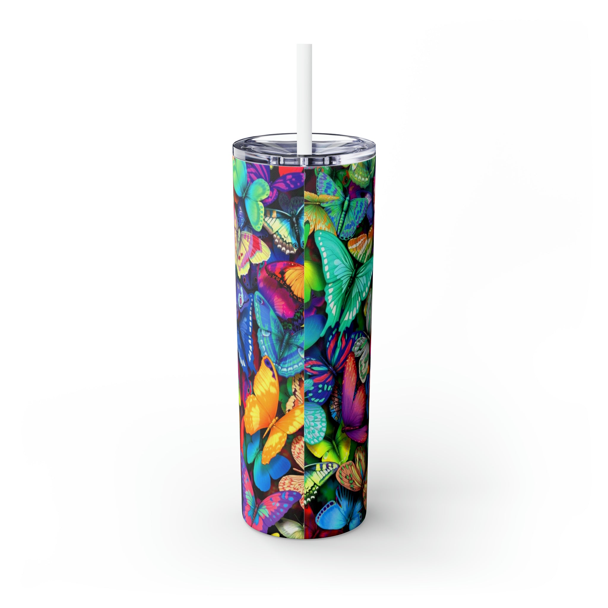3D Butterflies Skinny Steel Tumbler with Straw, 20oz 3D Butterflies Skinny Steel Tumbler with Straw, 20oz