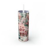 Pink Christmas Village Skinny Steel Tumbler with Straw, 20oz Pink Christmas Village Skinny Steel Tumbler with Straw, 20oz