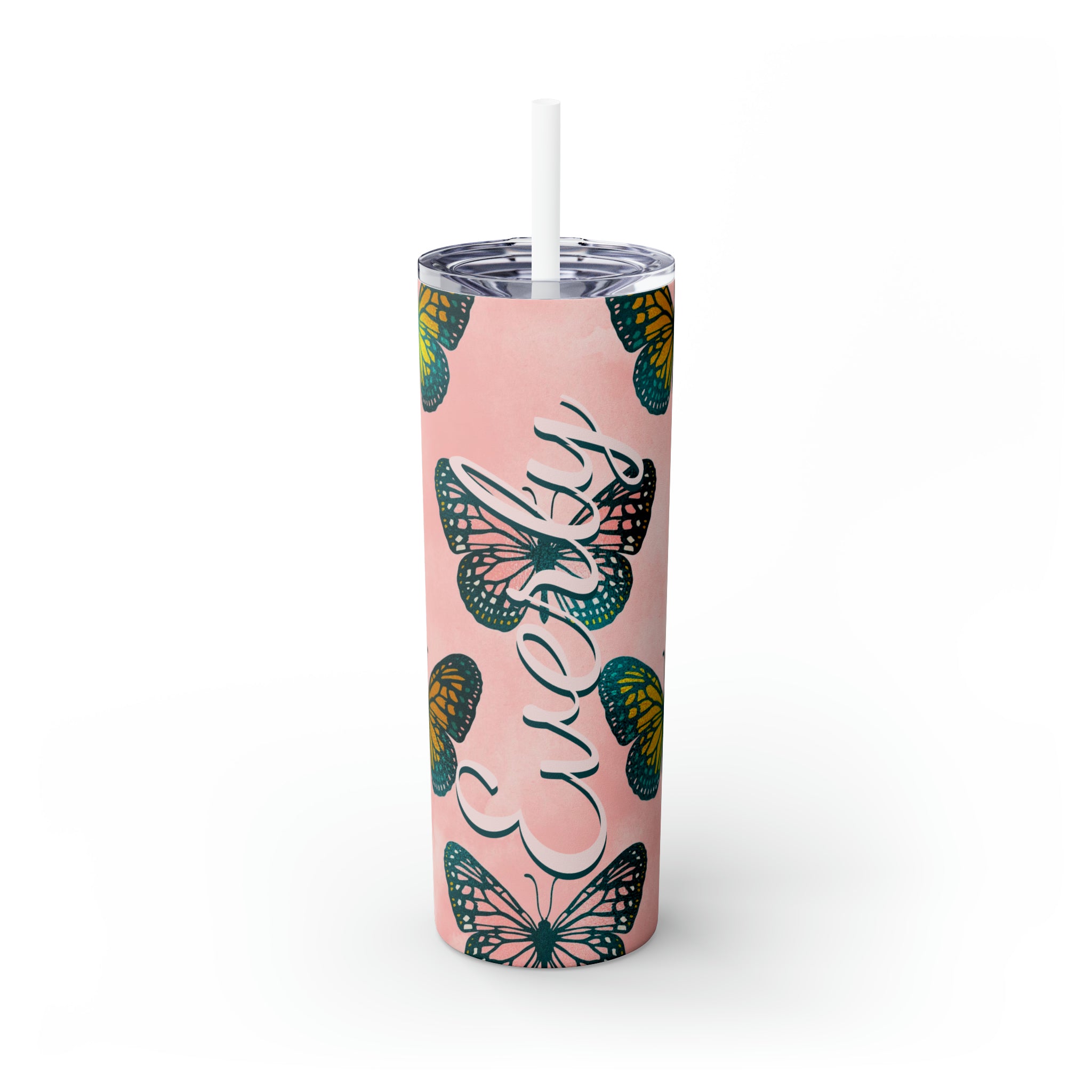 Butterflies Personalized Skinny Steel Tumbler with Straw, 20oz Butterflies Personalized Skinny Steel Tumbler with Straw, 20oz