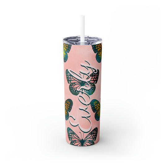 Butterflies Personalized Skinny Steel Tumbler with Straw, 20oz
