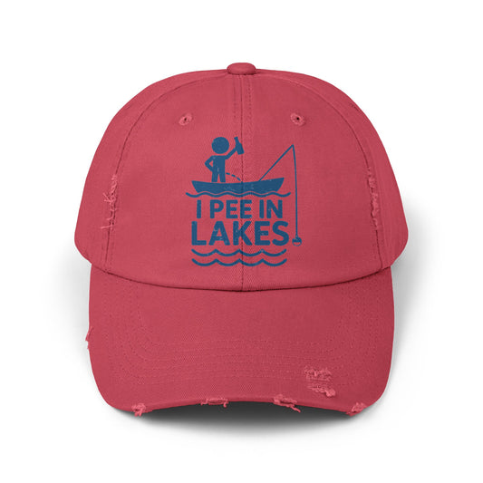 Distressed Cap - I Pee In Lakes Stick Guy on Boat