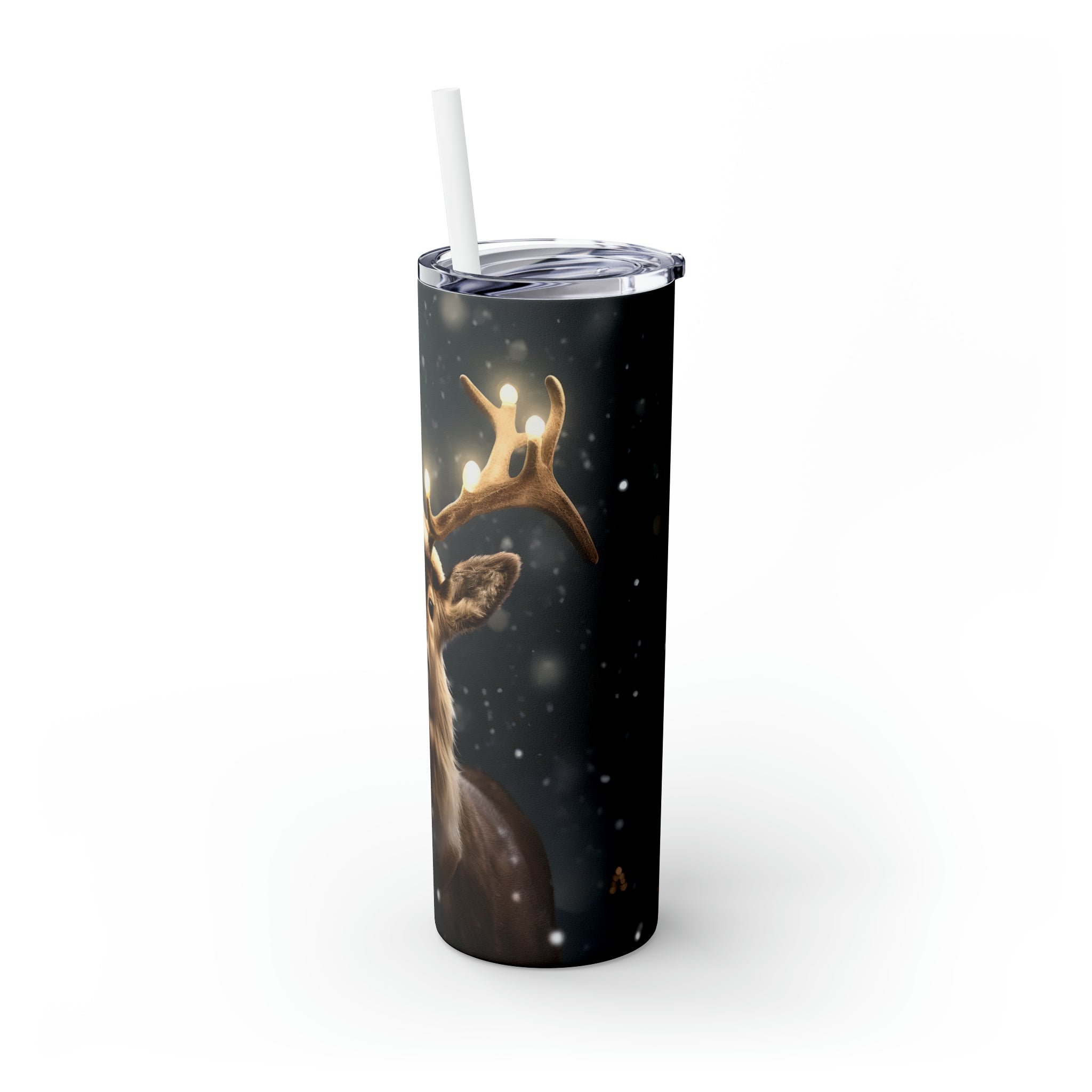 Christmas Reindeer Glowing Skinny Steel Tumbler with Straw, 20oz Christmas Reindeer Glowing Skinny Steel Tumbler with Straw, 20oz