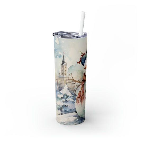 Snowman Winter Skinny Steel Tumbler with Straw, 20oz