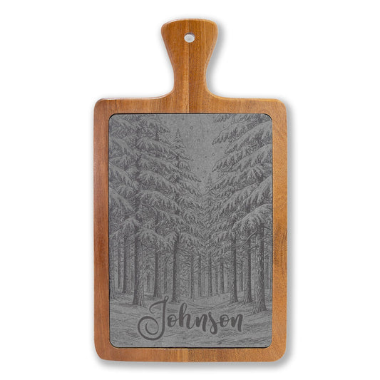 Winter Wonderland Forest Personalized Engraved Slate Charcuterie Board with Handle