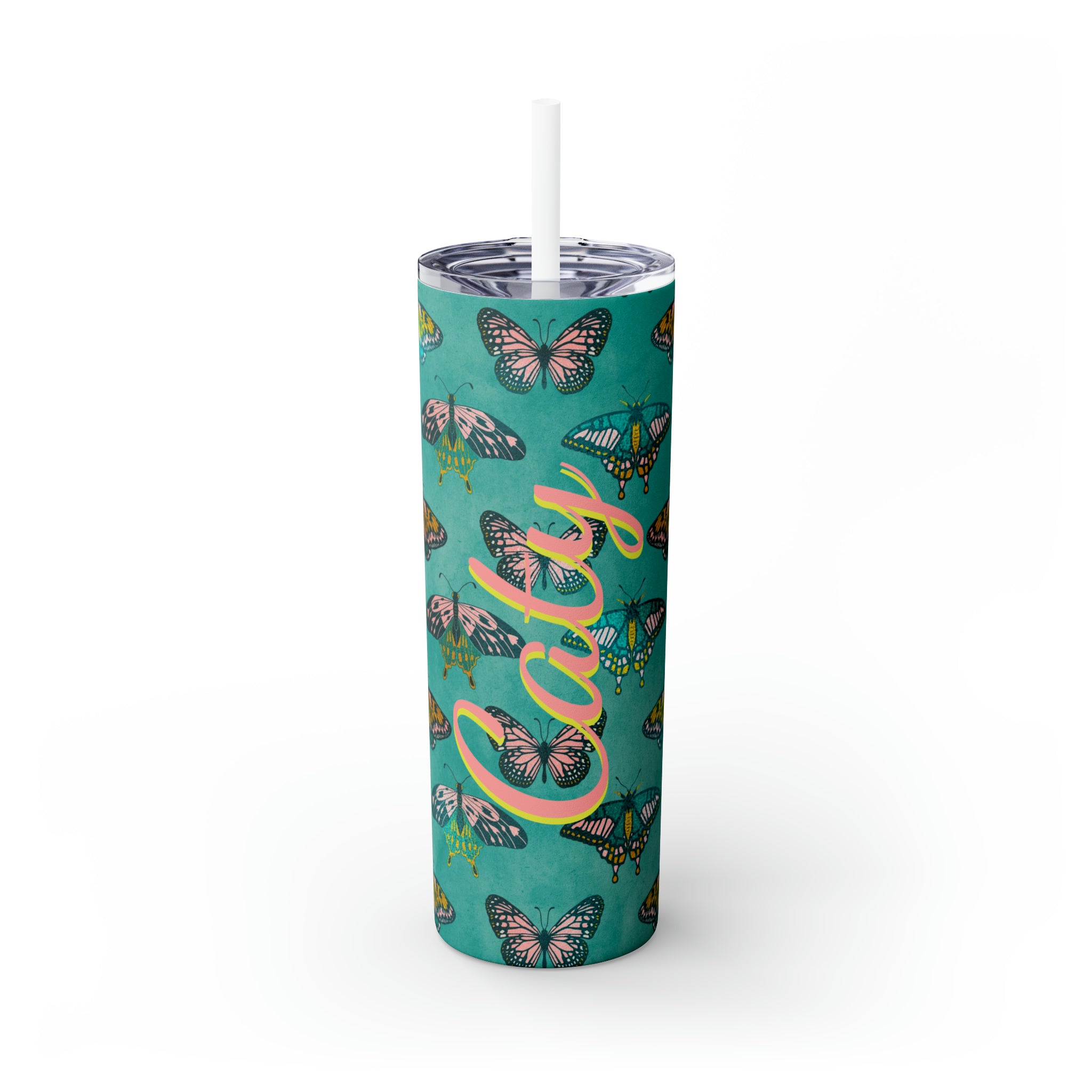Butterflies Personalized Skinny Steel Tumbler with Straw, 20oz Butterflies Personalized Skinny Steel Tumbler with Straw, 20oz