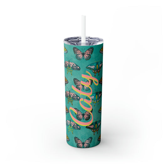 Butterflies Personalized Skinny Steel Tumbler with Straw, 20oz