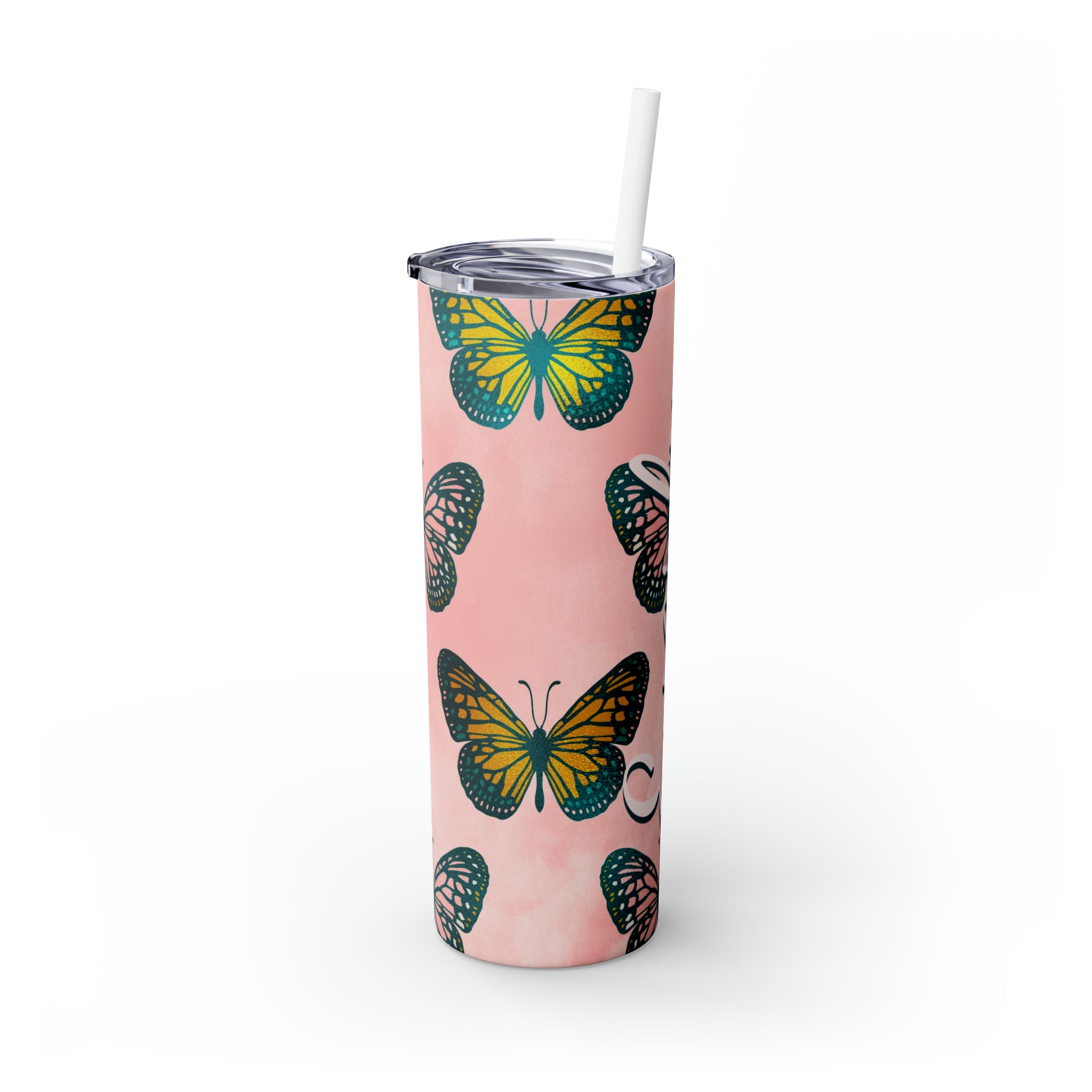 Butterflies Personalized Skinny Steel Tumbler with Straw, 20oz Butterflies Personalized Skinny Steel Tumbler with Straw, 20oz