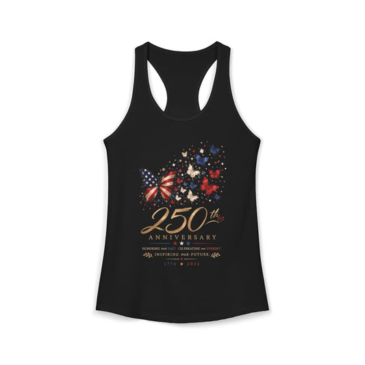 Floral Flag Map 250th Anniversary Watercolor Patriotic Basic Racerback Tank Top - Women's