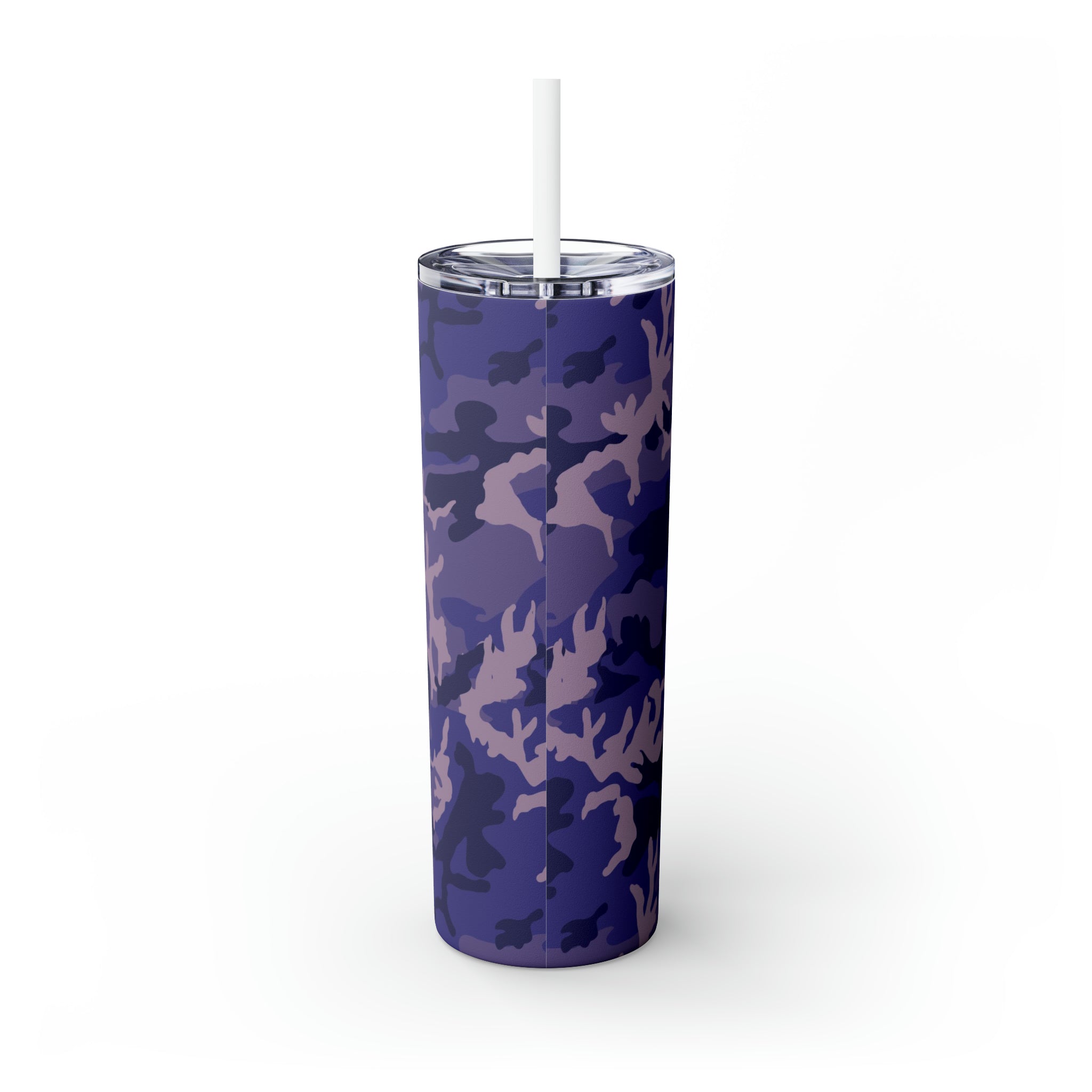 Purple Camouflage Personalized Skinny Steel Tumbler with Straw, 20oz Purple Camouflage Personalized Skinny Steel Tumbler with Straw, 20oz
