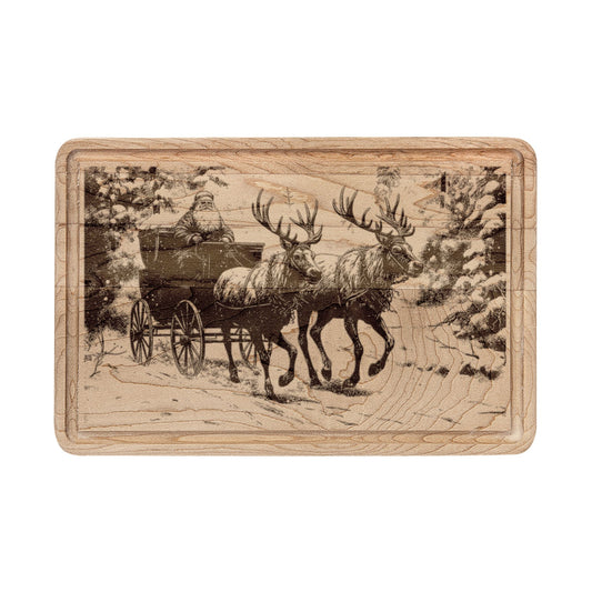 Santa Sleigh with Reindeer Engraved Wooden Cutting Board