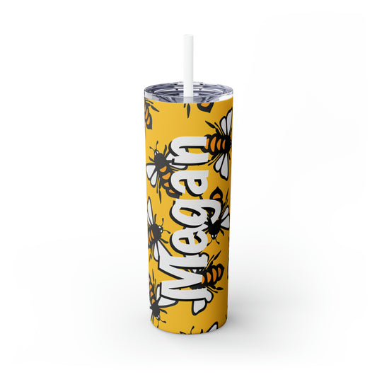 Bees Personalized Skinny Steel Tumbler with Straw, 20oz