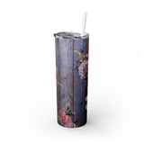 Floral Personalized Skinny Steel Tumbler with Straw, 20oz Floral Personalized Skinny Steel Tumbler with Straw, 20oz