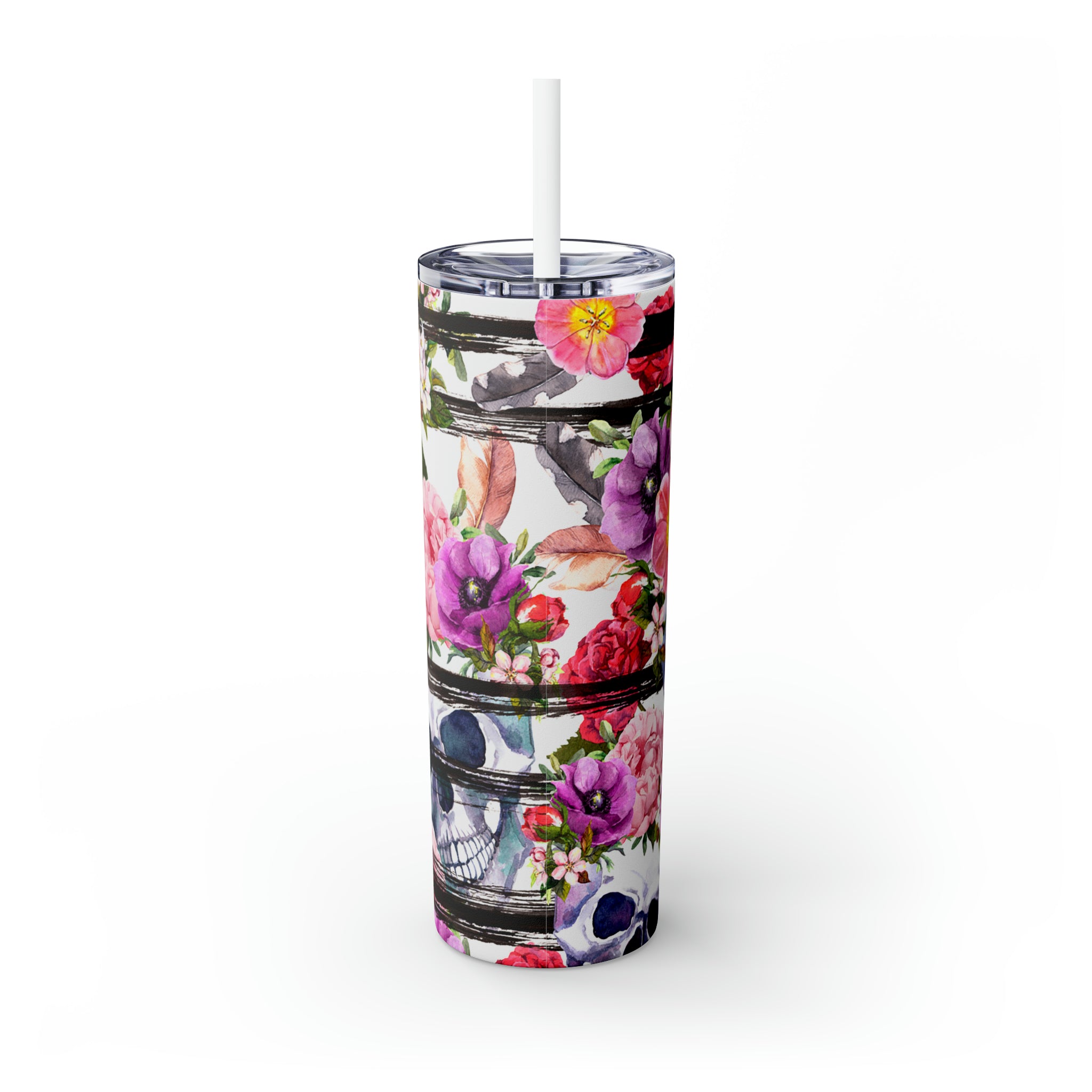 Skulls Floral Skinny Steel Tumbler with Straw, 20oz Skulls Floral Skinny Steel Tumbler with Straw, 20oz