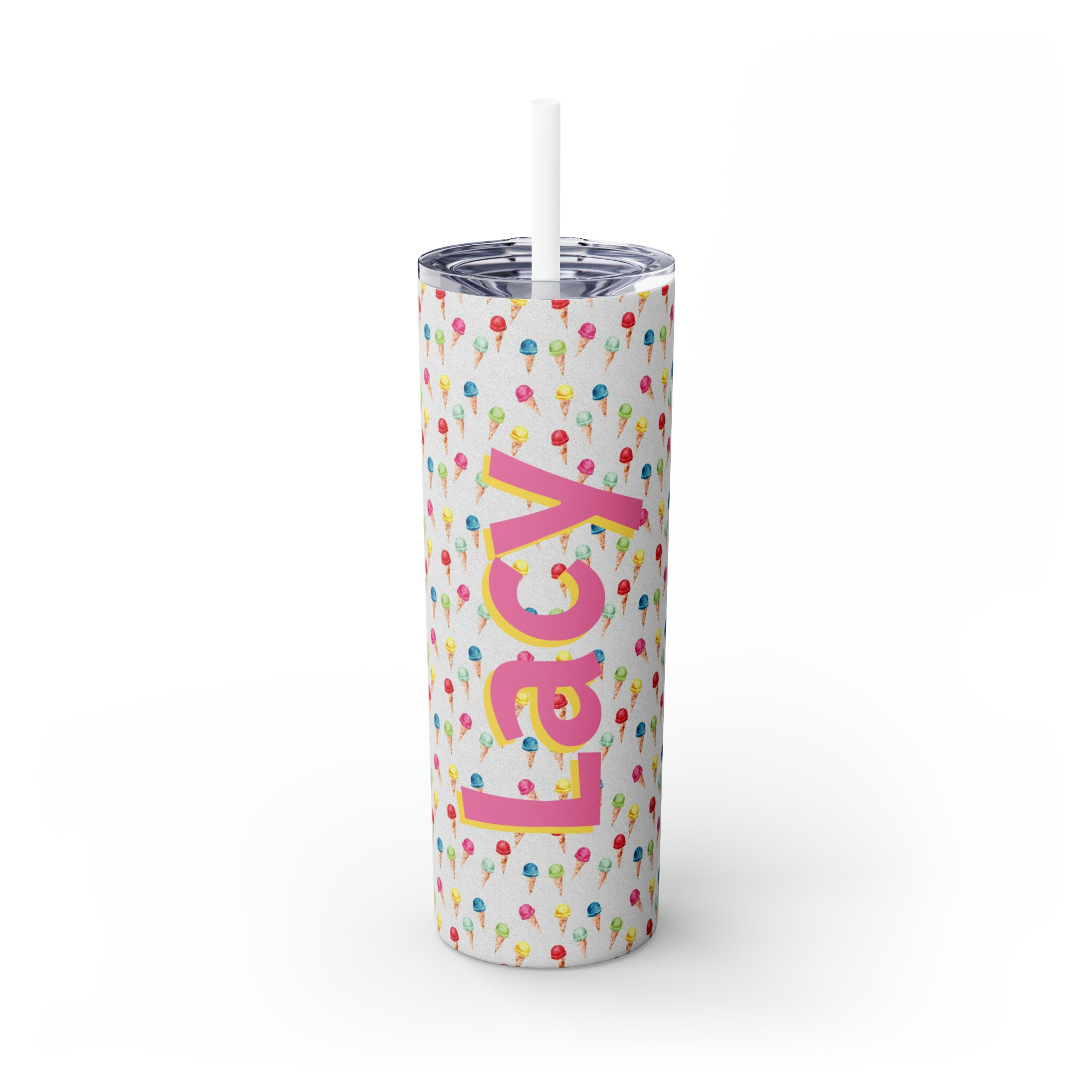 Ice Cream Cone Personalized Skinny Steel Tumbler with Straw, 20oz Ice Cream Cone Personalized Skinny Steel Tumbler with Straw, 20oz