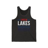 Basic Tank Top - Unisex - I Pee In Lakes Red White & Blue Basic Tank Top - Unisex - I Pee In Lakes Red White & Blue