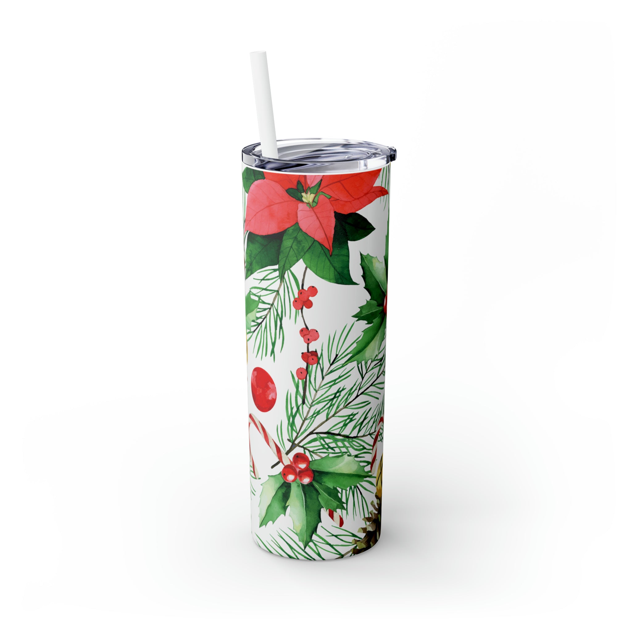 Christmas Pattern Vintage Skinny Steel Tumbler with Straw, 20oz Christmas Pattern Vintage Skinny Steel Tumbler with Straw, 20oz