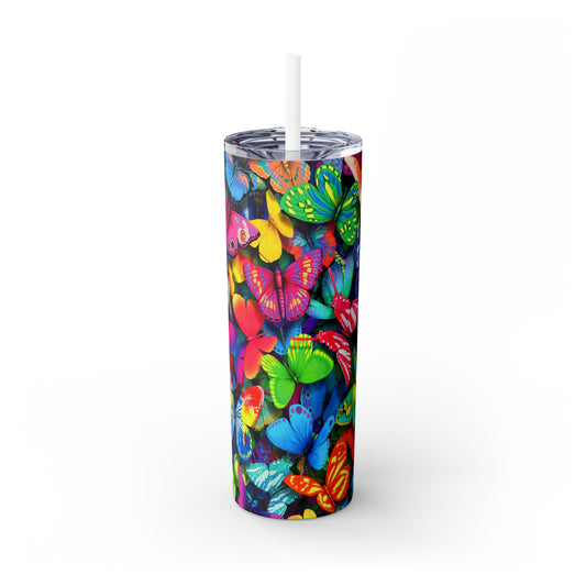 3D Butterflies Skinny Steel Tumbler with Straw, 20oz