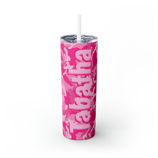 Pink Camo Personalized Skinny Steel Tumbler with Straw, 20oz