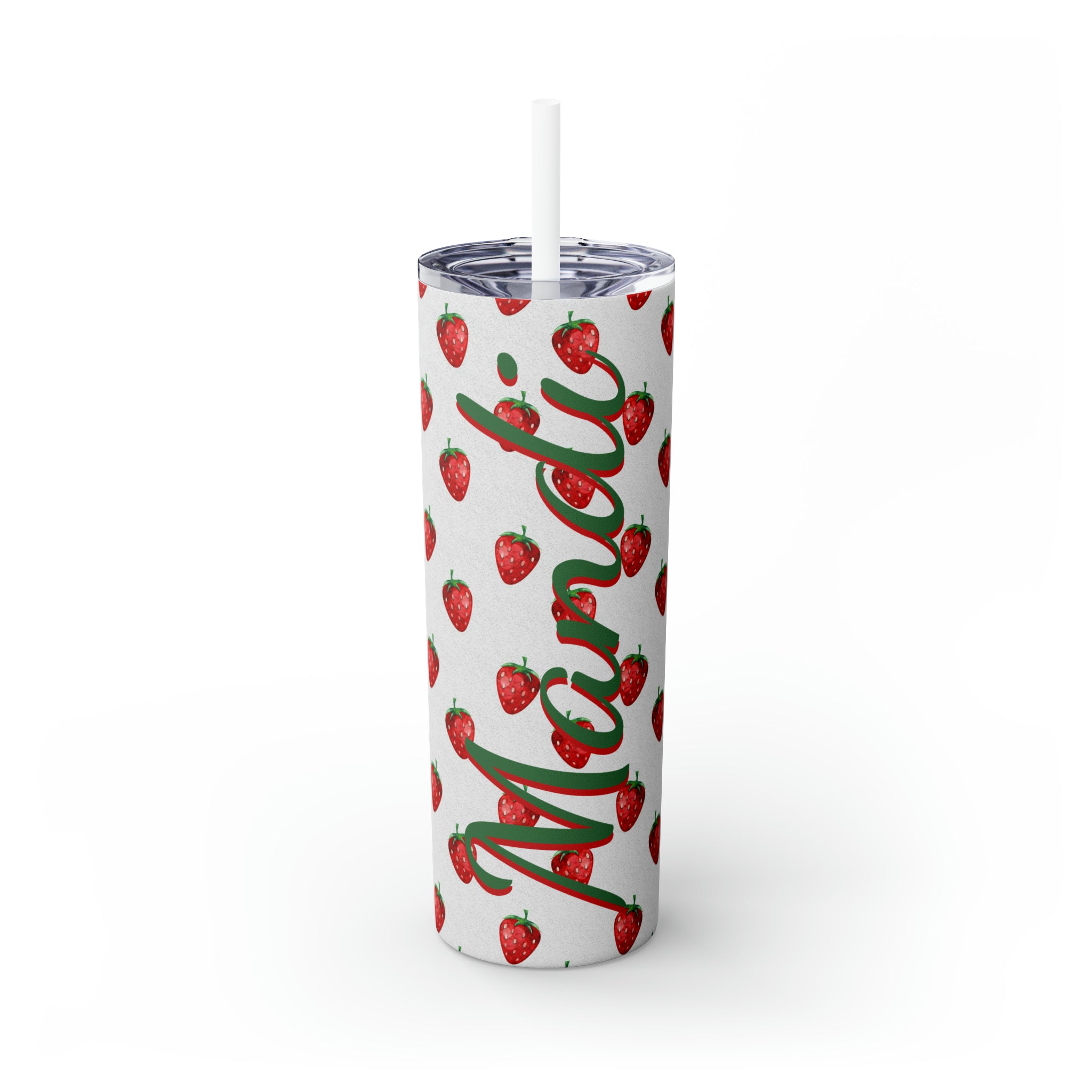 Strawberries Personalized Skinny Steel Tumbler with Straw, 20oz Strawberries Personalized Skinny Steel Tumbler with Straw, 20oz