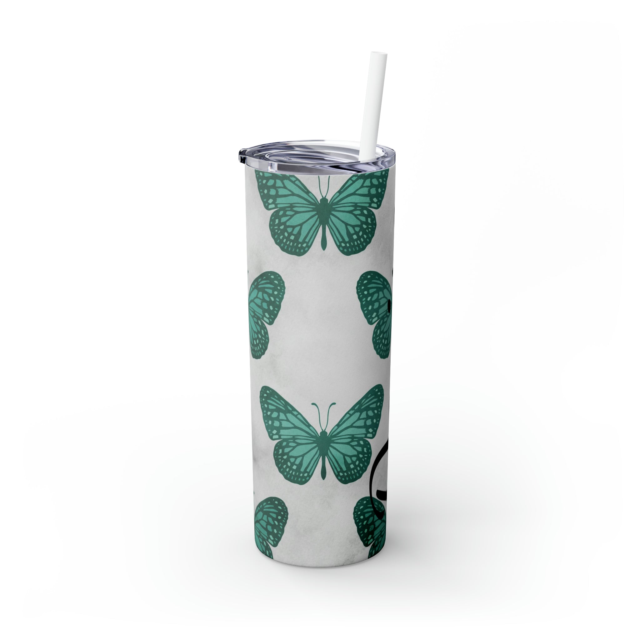 Butterflies Personalized Skinny Steel Tumbler with Straw, 20oz Butterflies Personalized Skinny Steel Tumbler with Straw, 20oz