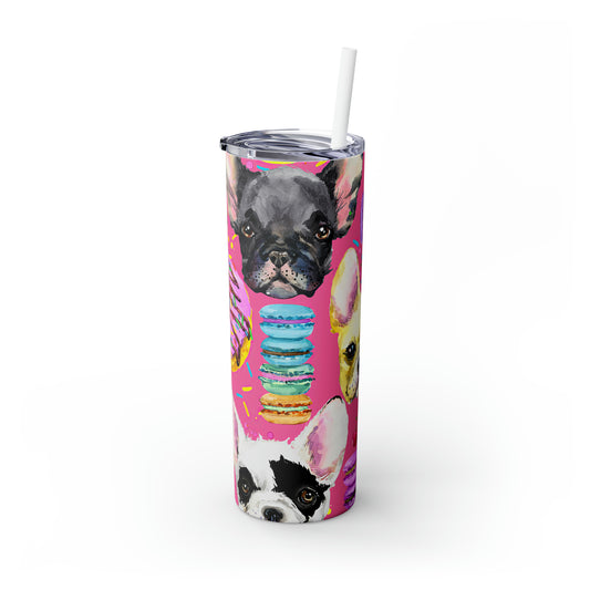 Dog Pattern Skinny Steel Tumbler with Straw, 20oz