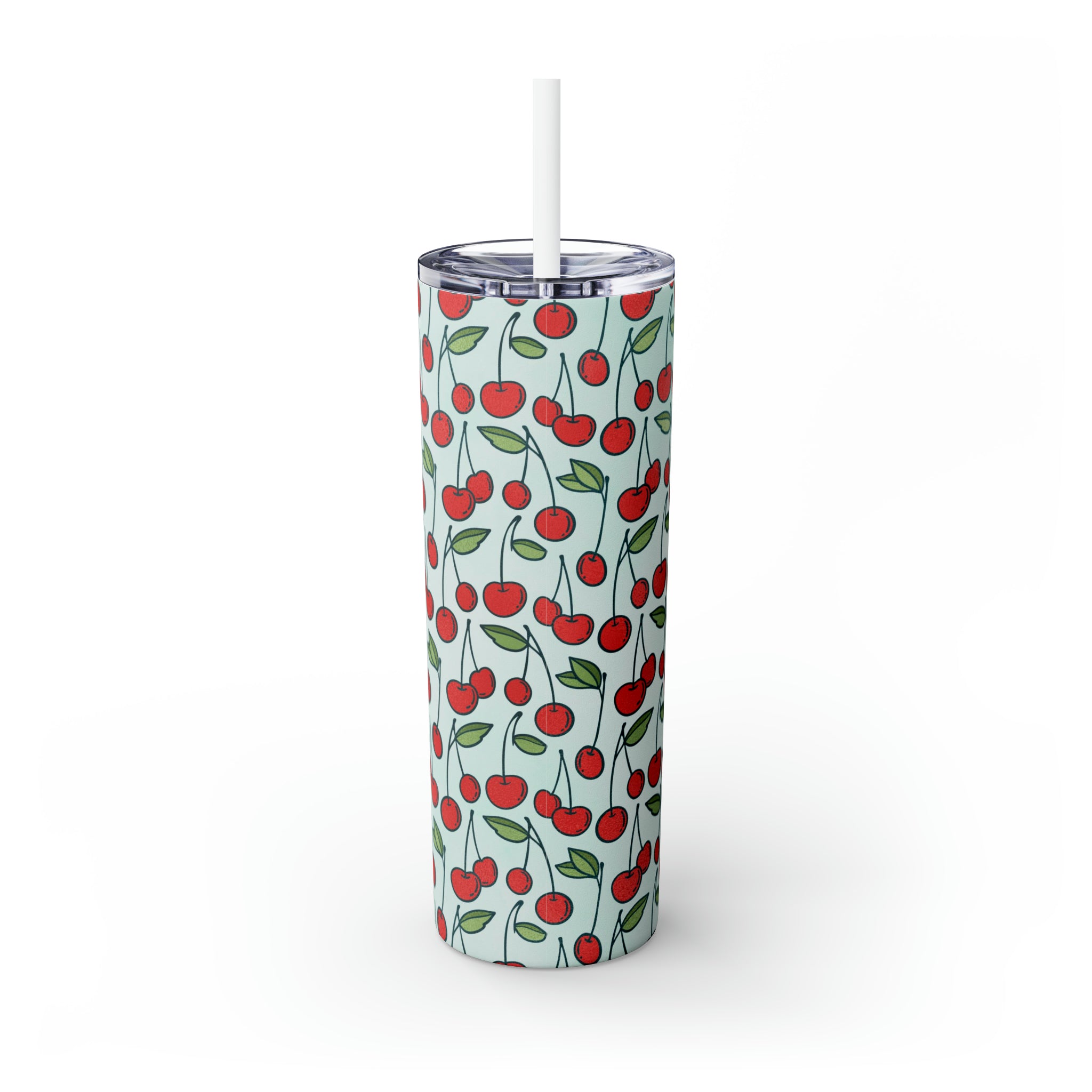 Cherries Personalized Skinny Steel Tumbler with Straw, 20oz Cherries Personalized Skinny Steel Tumbler with Straw, 20oz