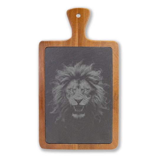 Lion Smoke Engraved Slate Charcuterie Board with Handle