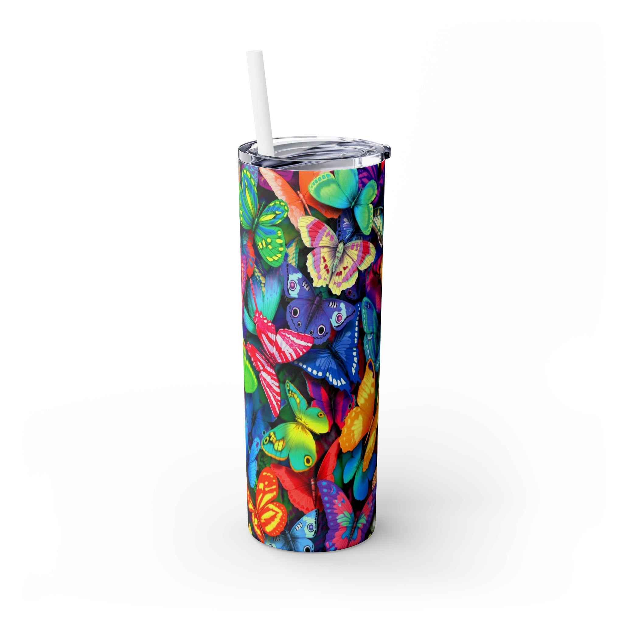 3D Butterflies Skinny Steel Tumbler with Straw, 20oz 3D Butterflies Skinny Steel Tumbler with Straw, 20oz