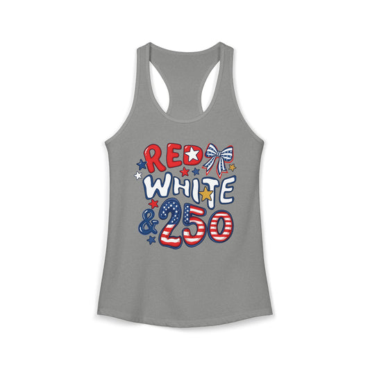Red White Blue Bow 250 Anniversary Patriotic Americana Basic Racerback Tank Top - Women's