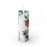 Skulls Floral Skinny Steel Tumbler with Straw, 20oz Skulls Floral Skinny Steel Tumbler with Straw, 20oz