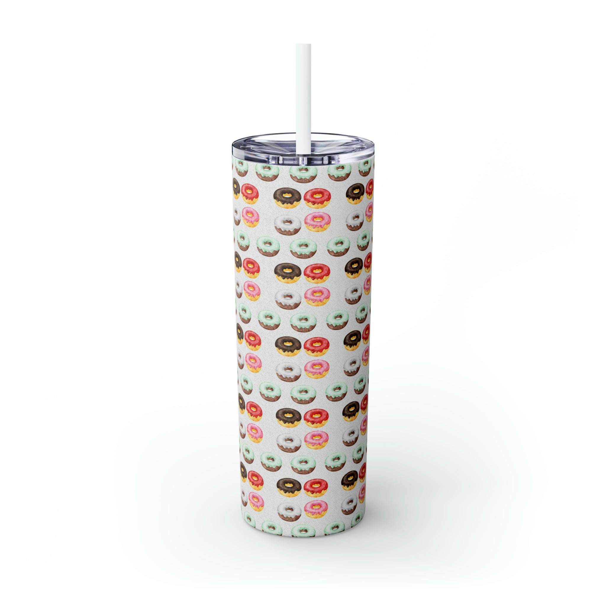 Donuts Personalized Skinny Steel Tumbler with Straw, 20oz Donuts Personalized Skinny Steel Tumbler with Straw, 20oz