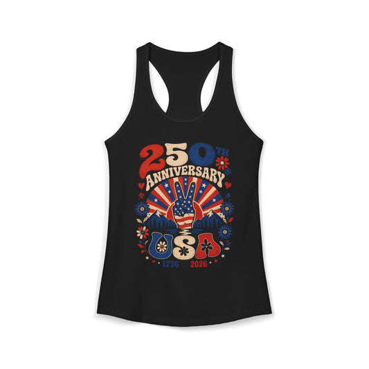 Peace Van Freedom 250th Anniversary Retro Patriotic Americana Basic Racerback Tank Top - Women's