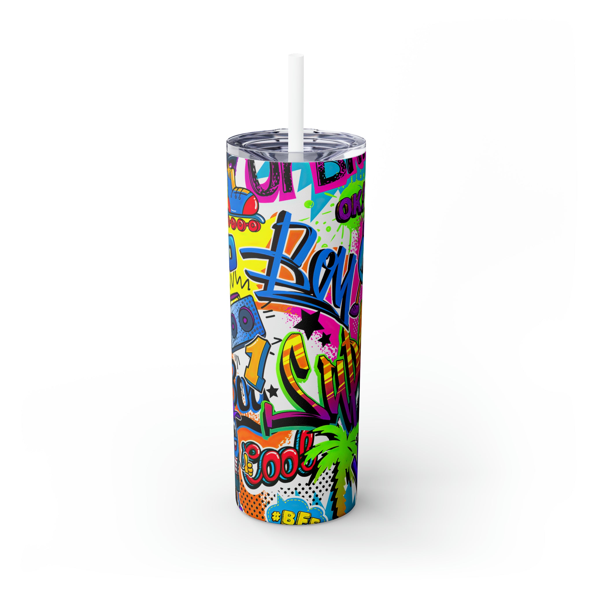 Graffiti Pattern Skinny Steel Tumbler with Straw, 20oz Graffiti Pattern Skinny Steel Tumbler with Straw, 20oz