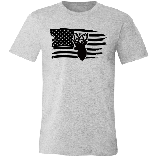 Distressed American Flag Deer 3001C Unisex Jersey Short-Sleeve T-Shirt