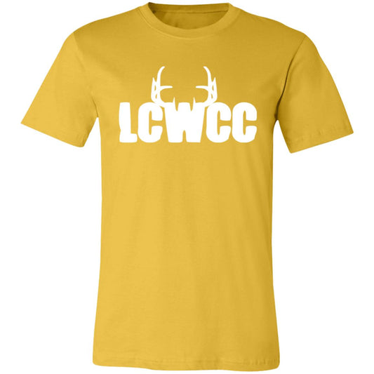 LCWCC Rack Logo - White 3001C Unisex Jersey Short-Sleeve T-Shirt