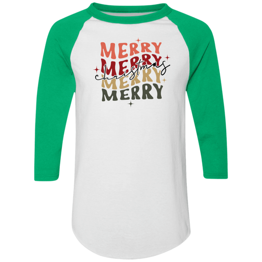 Merry Christmas Retro Wave 4420 Colorblock Raglan Jersey