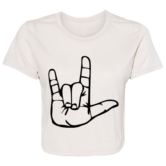 I Love You ASL B8882 Ladies' Flowy Cropped Tee
