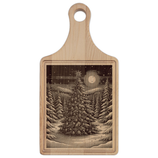 Christmas Tree Engraved Wooden Cutting Board Paddle w Handle