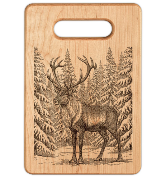 Reindeer in Snow Engraved Wooden Cutting Board Rectangle Handle