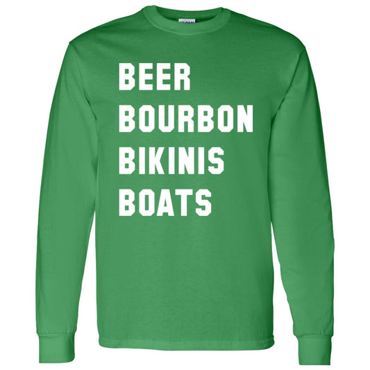 ***2 SIDED***  HRCL FL - Beer Bourbon Bikinis Boats - 2 Sided G540 LS T-Shirt 5.3 oz.