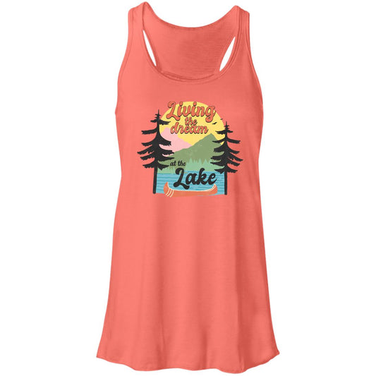 ***2 SIDED***  Living the Dream at the Lake HRCL LL 2 Sided B8800 Flowy Racerback Tank