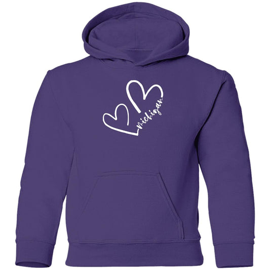Michigan Hearts - White G185B Youth Pullover Hoodie