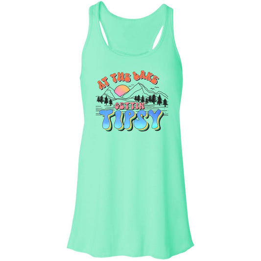***2 SIDED***  At the Lake Gettin' Tipsy HRCL LL 2 Sided B8800 Flowy Racerback Tank
