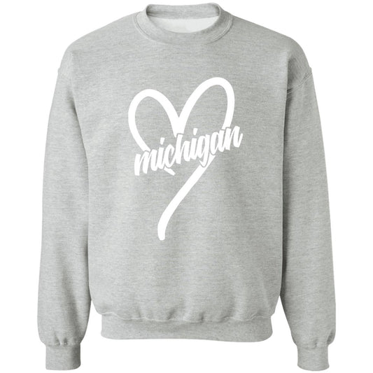 Michigan Heart - White G180 Crewneck Pullover Sweatshirt