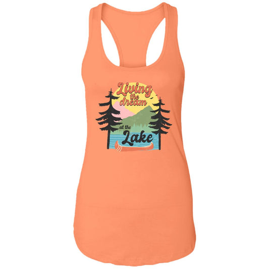 ***2 SIDED***  Living the Dream at the Lake HRCL LL 2 Sided NL1533 Ladies Ideal Racerback Tank